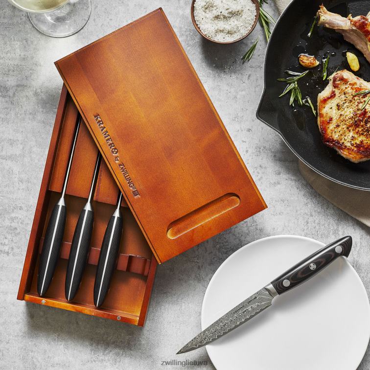 Zwilling kramer - euroline nerūdijančio damasko kolekcija 4 vnt, kepsnių peilių rinkinys stalo įrankiai 8X8Z2X376
